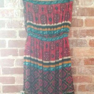TWENTY ONE Multicolor Red & Black Boho Strapless Tube Top Dress Women Juniors M